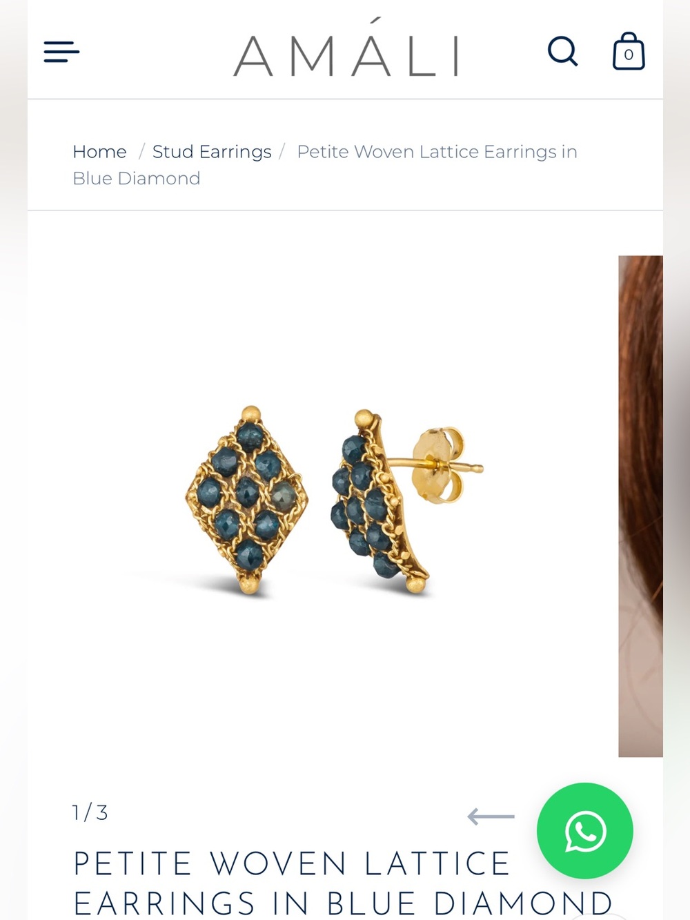 Amali Jewelry Petite Woven Lattice Stud Earrings in Blue diamonds